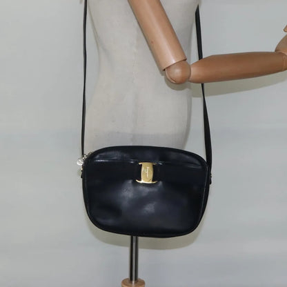 Salvatore Ferragamo Vara Bow camera Leather, Navy, Leather, Shoulder Bag