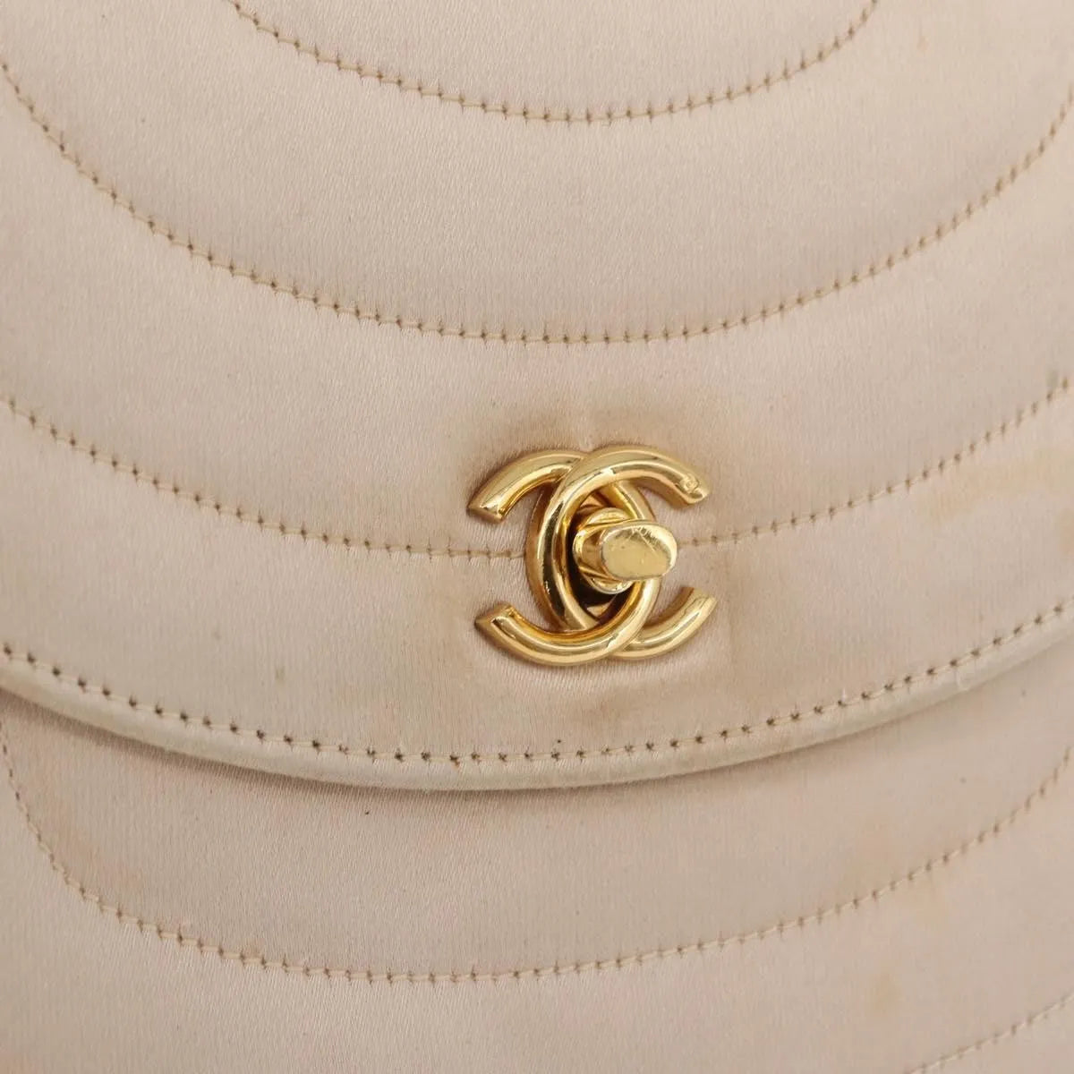 Chanel Vintage Round Flap Satin, Beige, Satin, Shoulder Bag