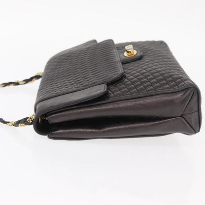 Bally Vintage Chain Quilted Leather, Black, Leather, Shoulder Bag