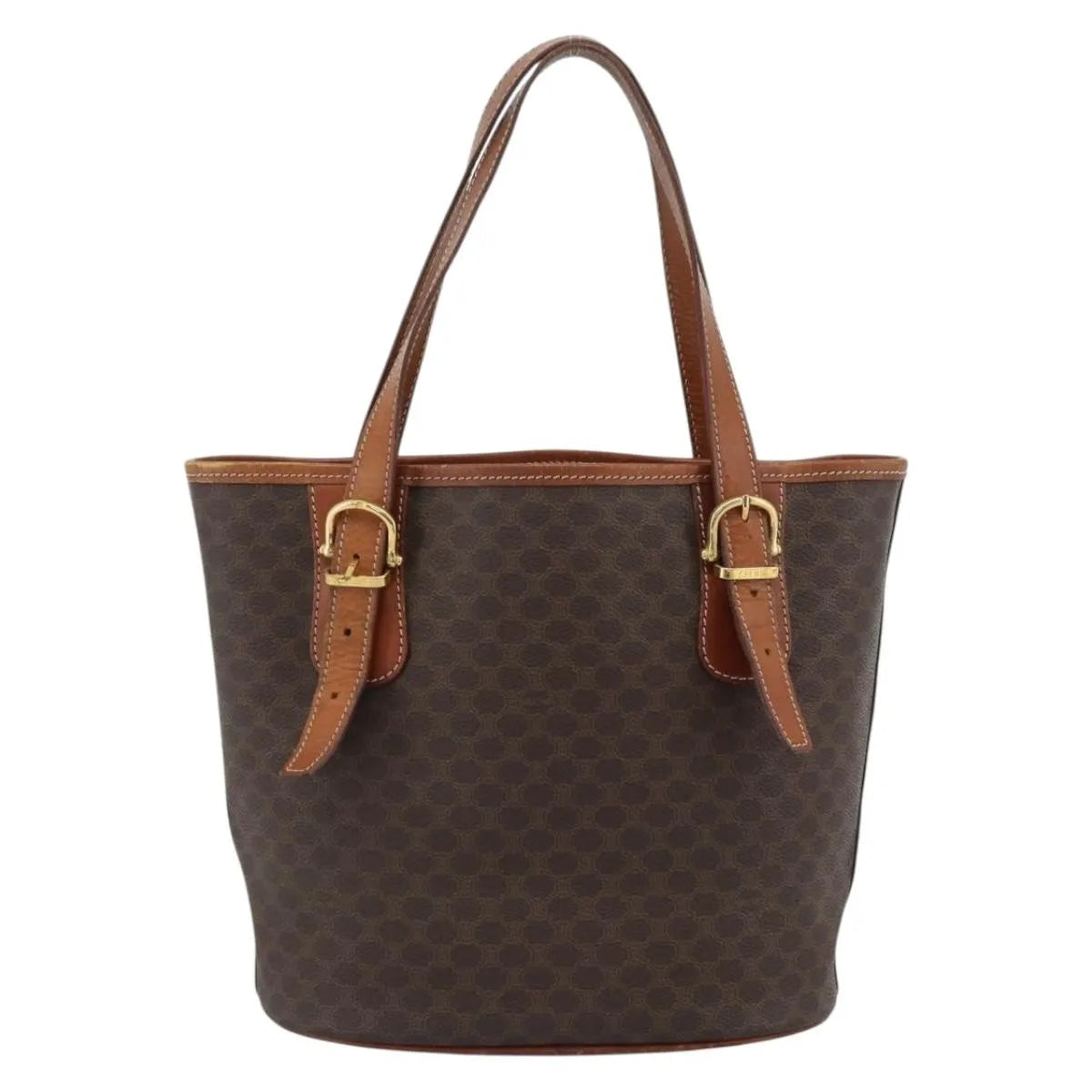 Celine Vintage Macadam Canvas and Leather, Brown, Canvas, Tote Bag