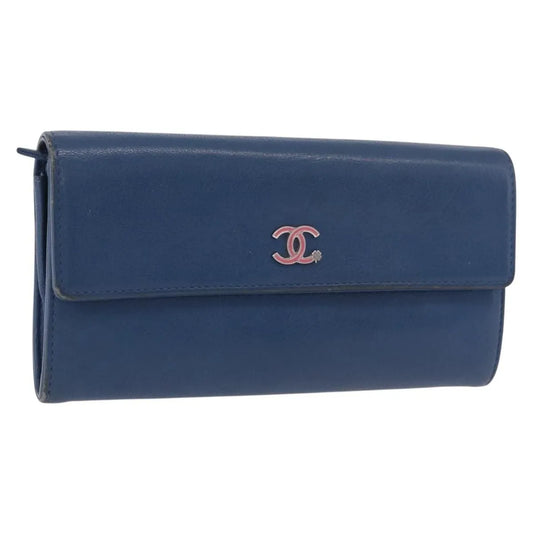 Chanel Lucky Clover Long Flap Wallet Leather, Blue, Leather, Wallet