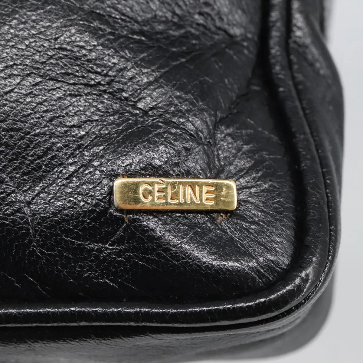 Celine Vintage Leather, Black, Leather, Shoulder Bag