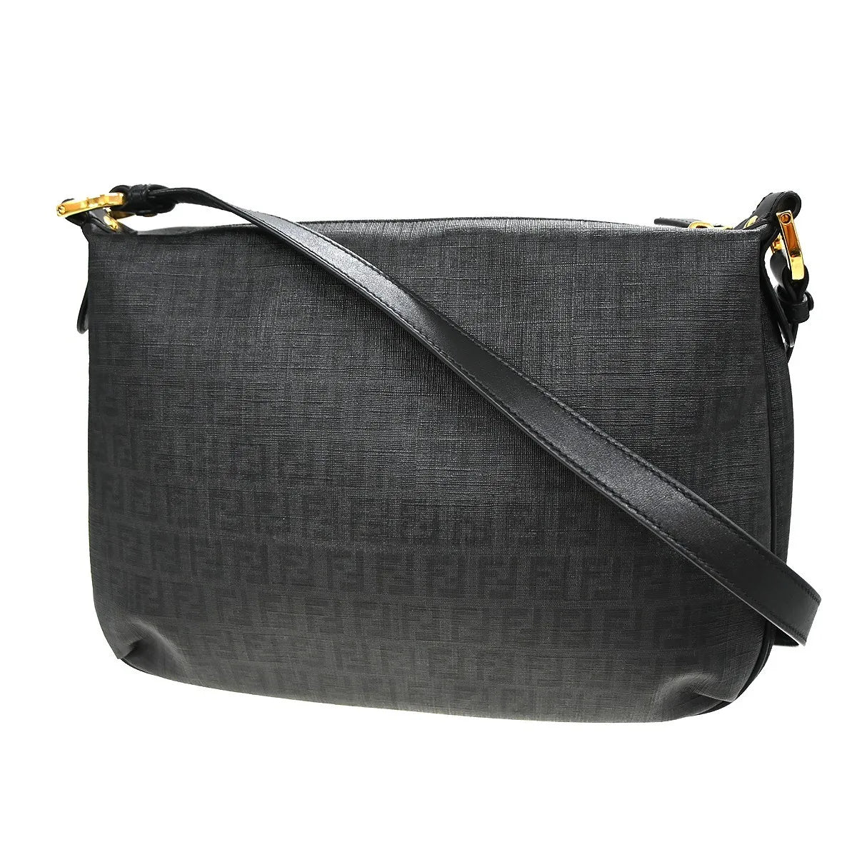 Fendi Front Pocket Messenger Zucchino Coated Canvas, Black, PVC, Shoulder Bag
