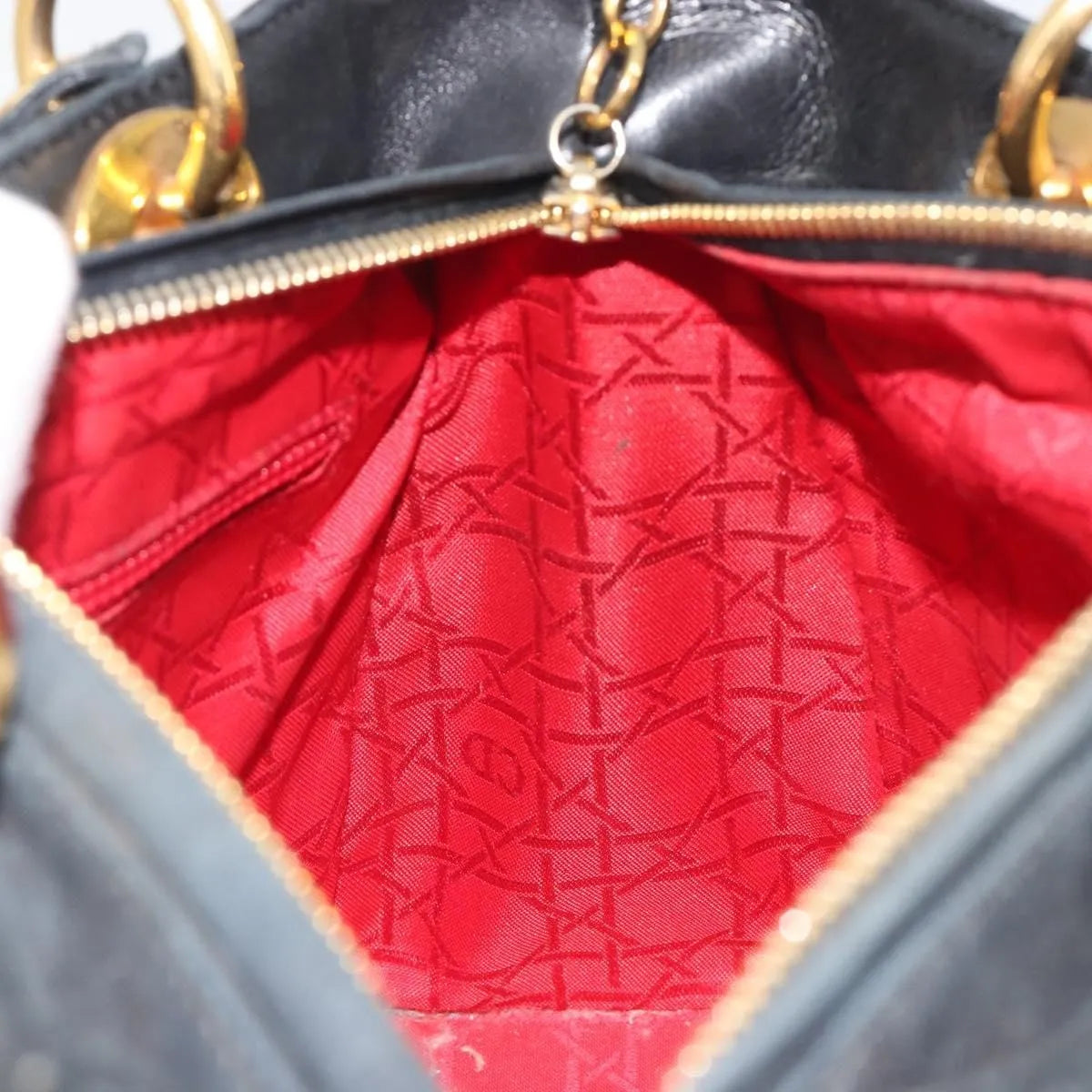Christian Dior Vintage Lady Dior Cannage Quilt Lambskin, Black, Leather, Handbag