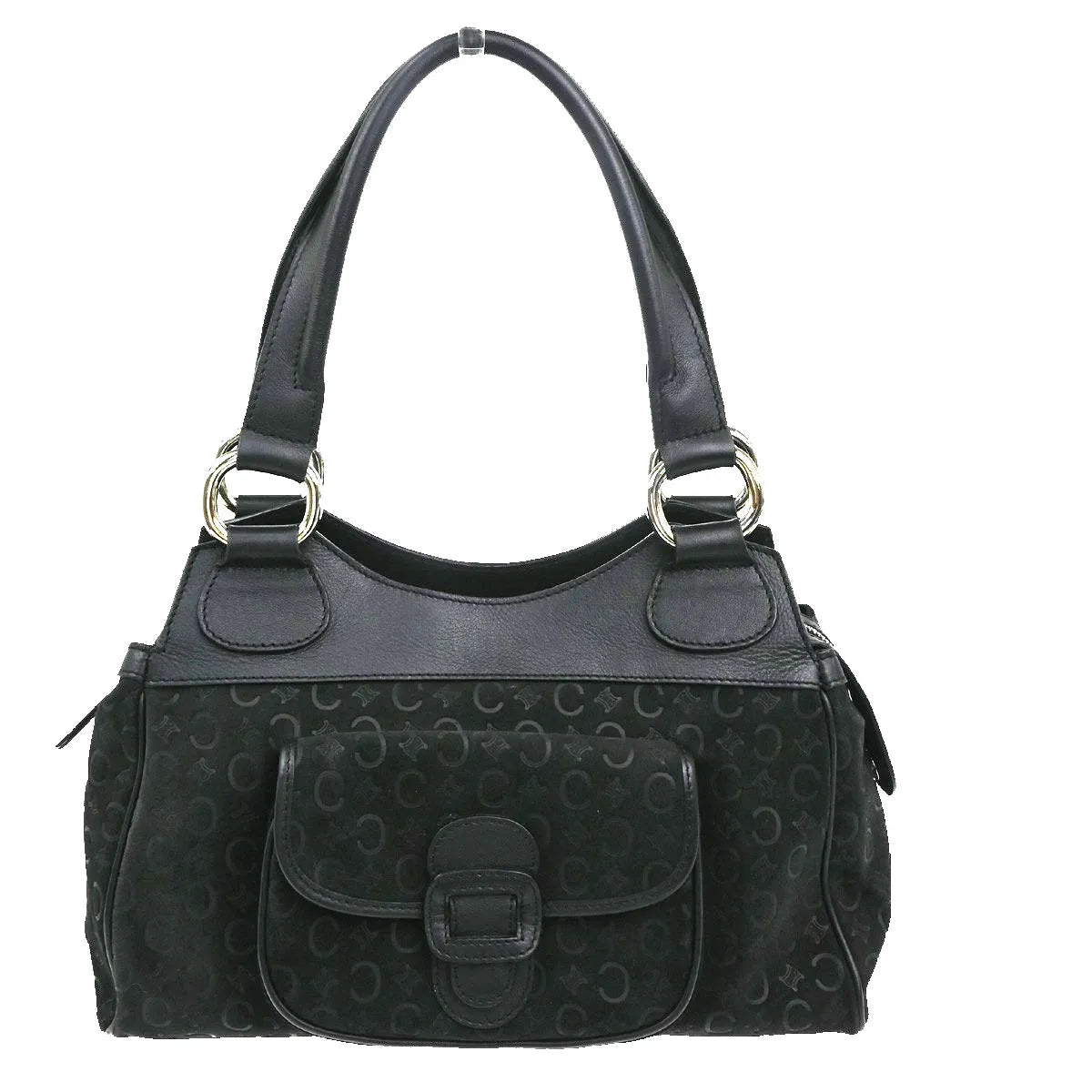 Celine C Macadam Suede, Black, Suede, Shoulder Bag