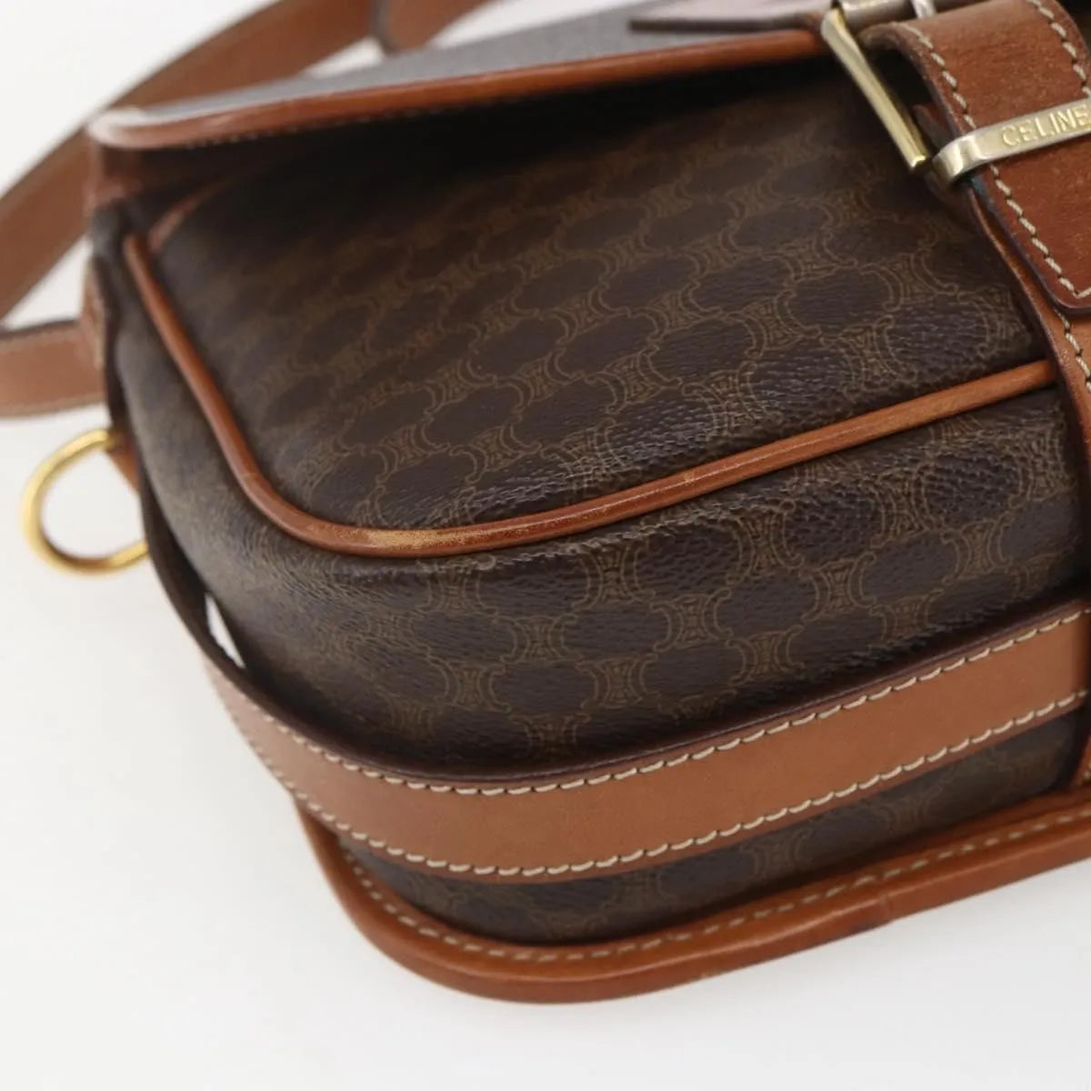 Celine Vintage Macadam Canvas and Leather, Brown, Canvas, Shoulder Bag