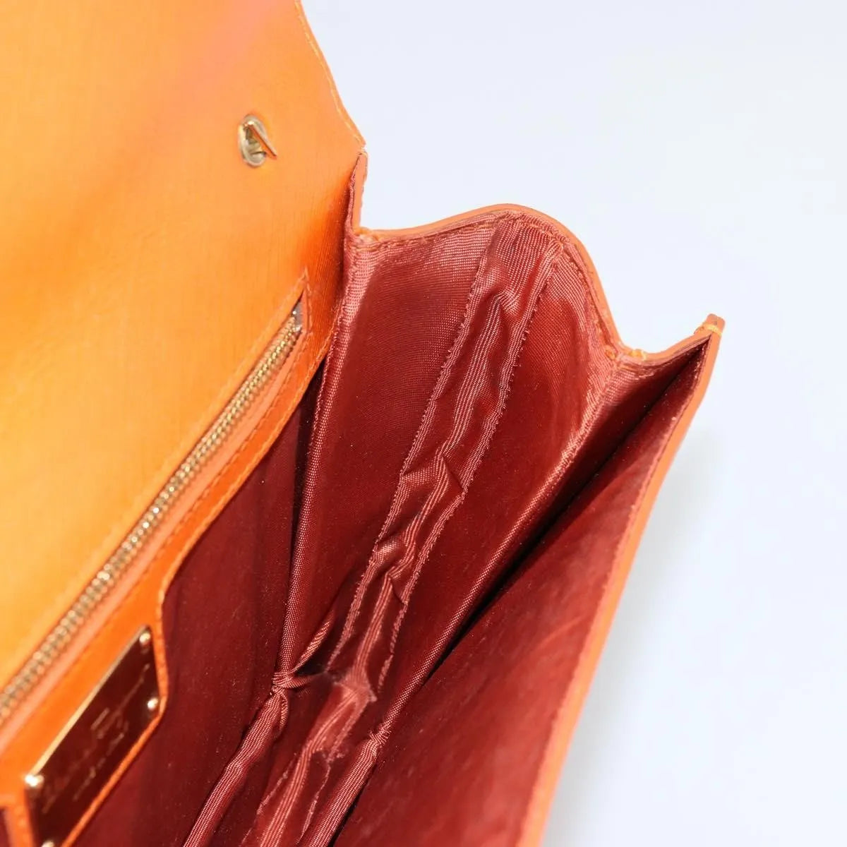 Salvatore Ferragamo Vara Bow Chain Clutch Leather, Orange, Leather, Shoulder Bag