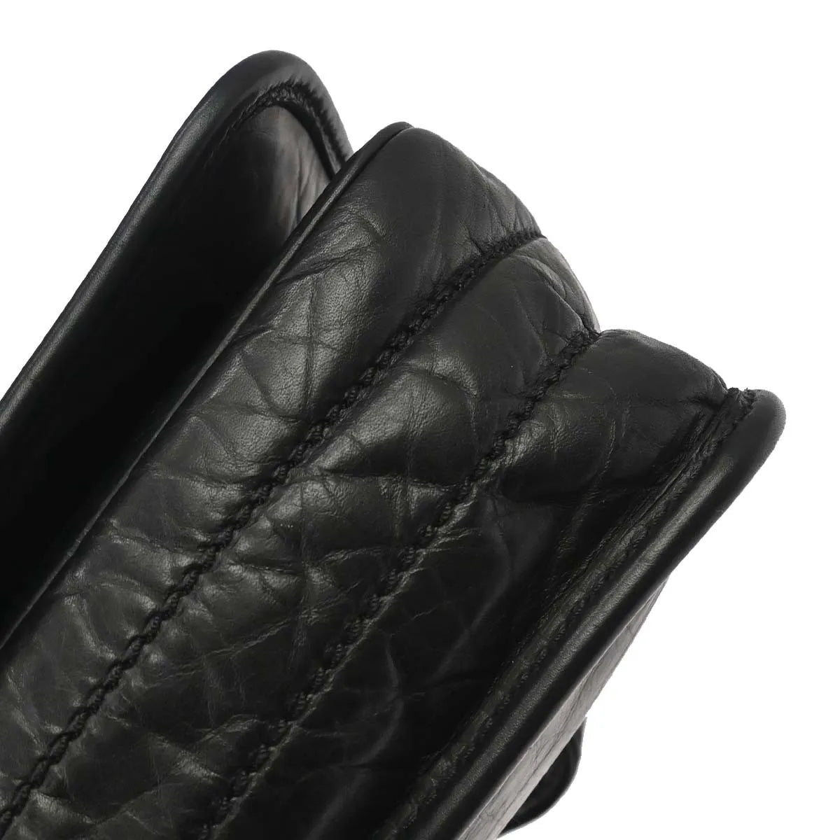 Chanel Vintage Logo Messenger Quilted Aged Calfskin, Black, Leather, Shoulder Bag