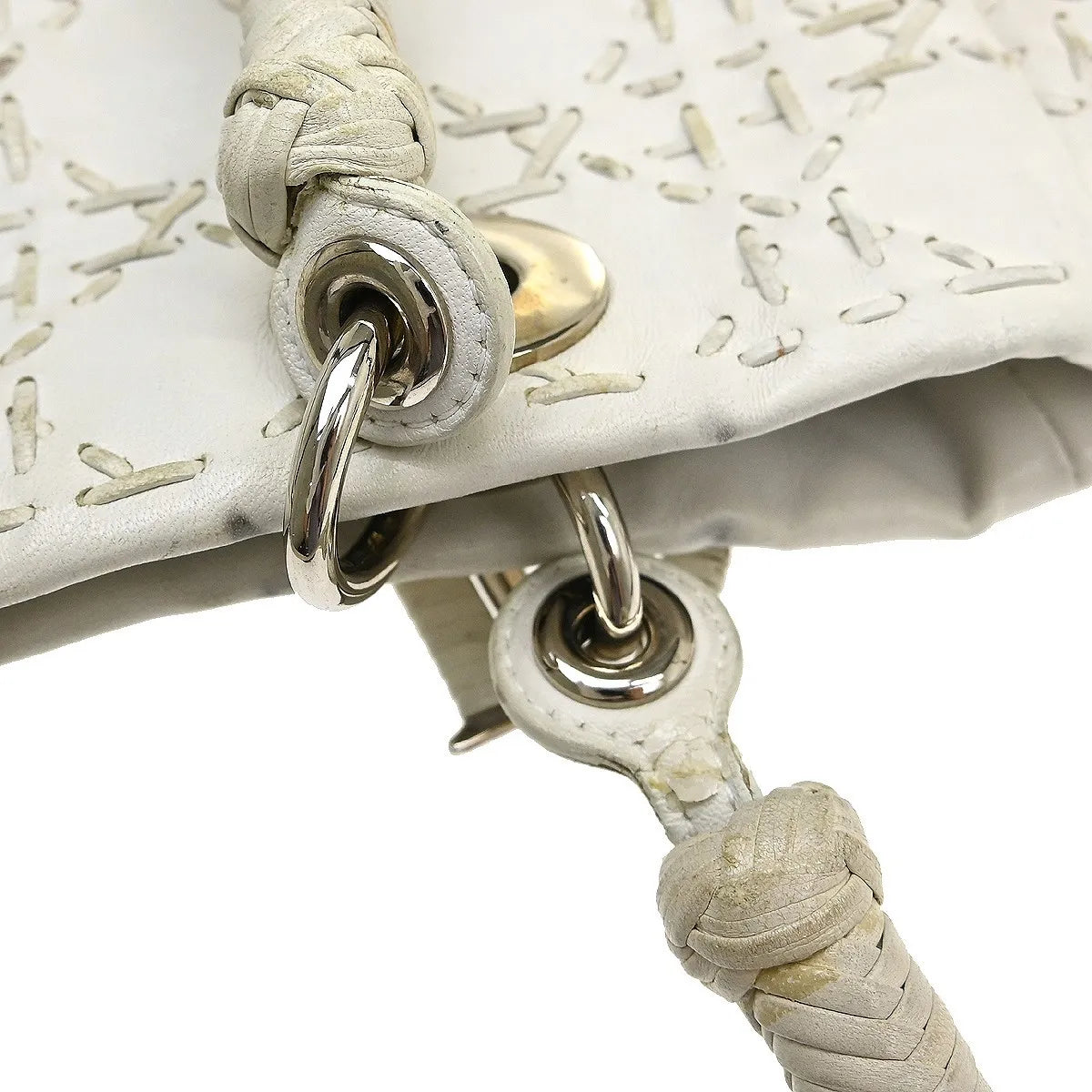Christian Dior Vintage Lady Dior Cannage Quilt Lambskin, White, Leather, Handbag