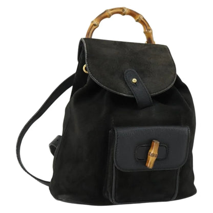 Gucci Vintage Bamboo Suede, Black, Leather, Backpack