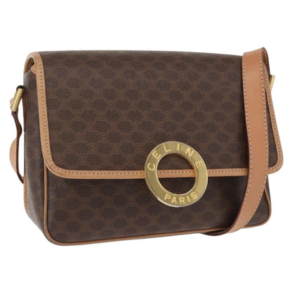Celine Vintage Macadam Circle Logo Canvas and Leather, Brown, Canvas, Shoulder Bag