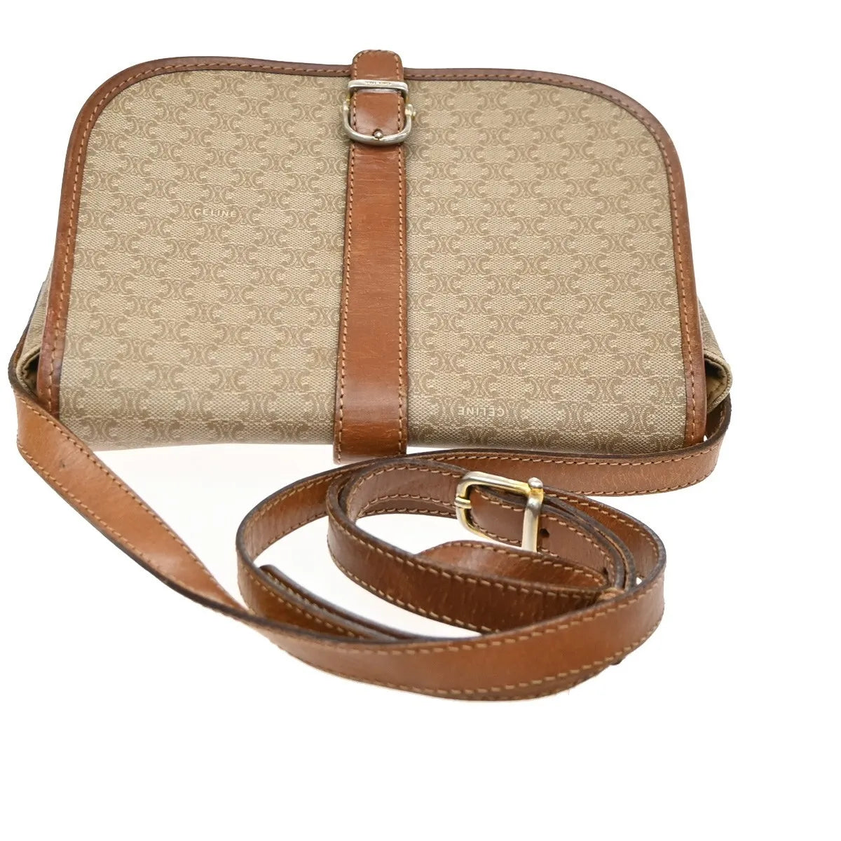 Celine Vintage Macadam Canvas and Leather, Beige, Canvas, Handbag