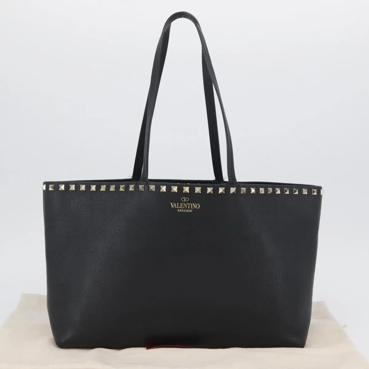 Valentino Garavani Rockstud Shopping Tote Leather, Black, Leather, Tote Bag
