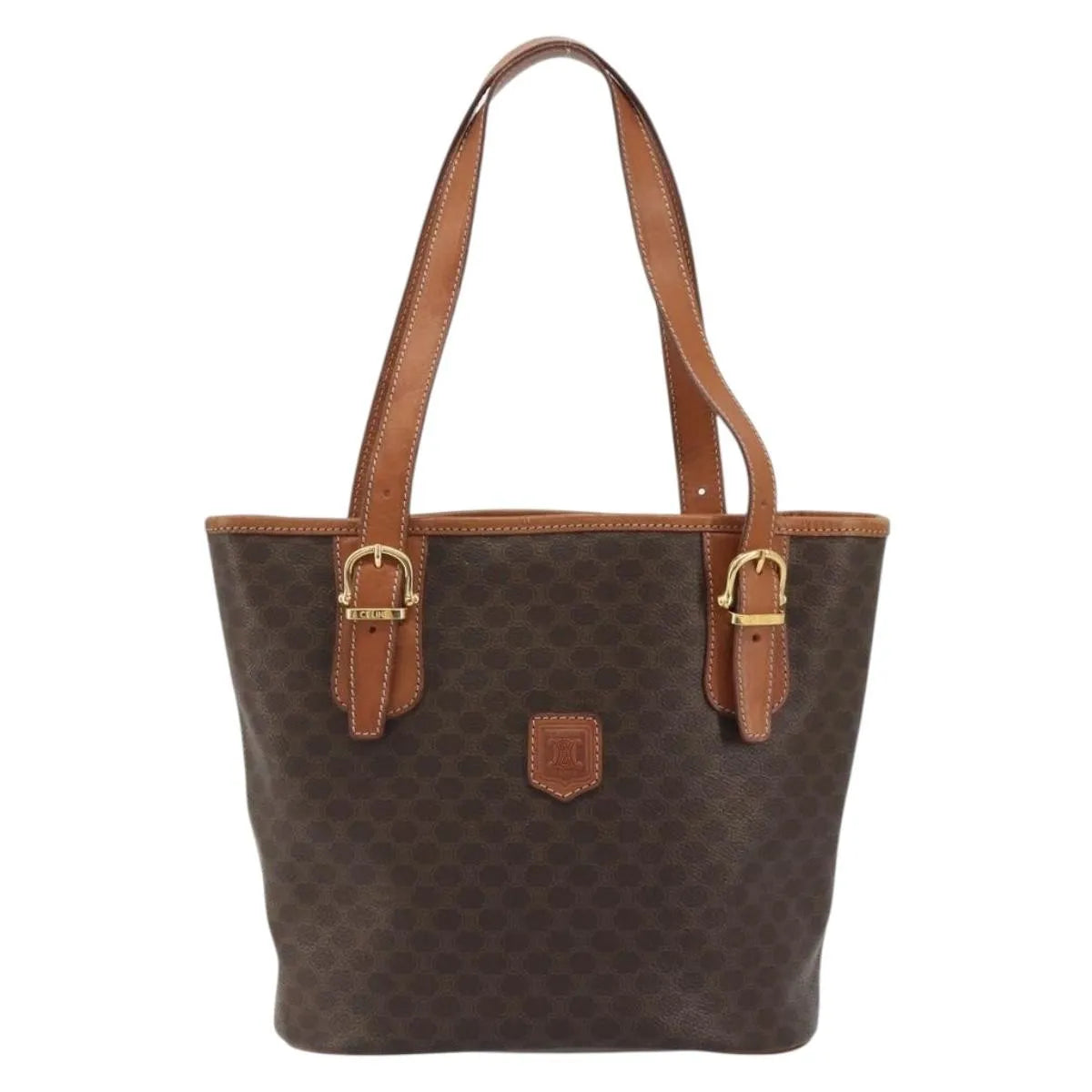 Celine Vintage Macadam Canvas and Leather, Brown, PVC, Handbag