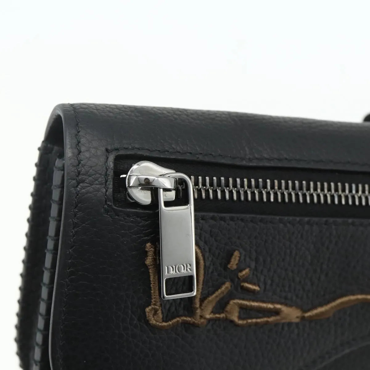 Christian Dior Saddle Pouch Belt Leather, Black, Leather, Clutch