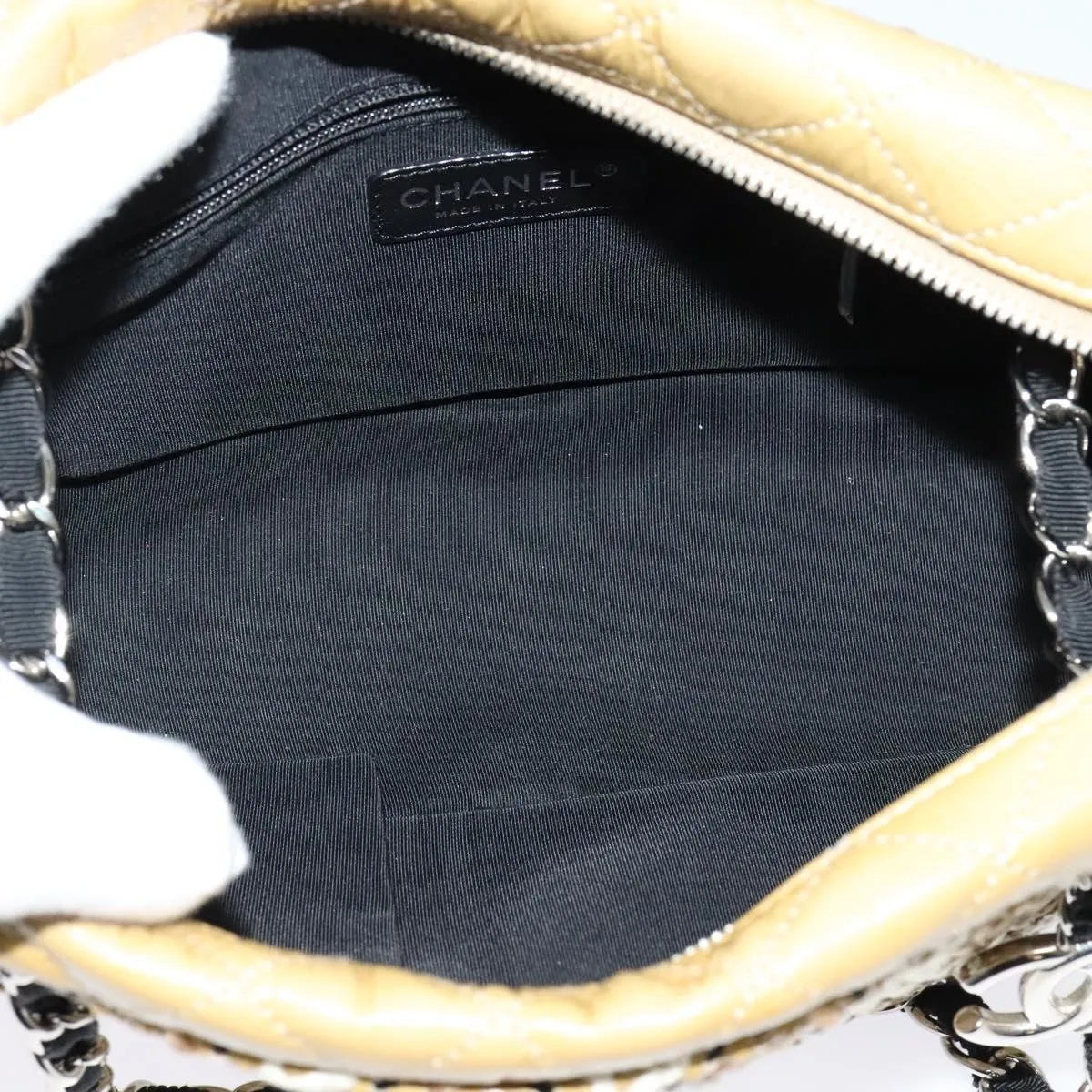 Chanel Camera Case Woven Stitch Patent, Beige, Glass, Shoulder Bag