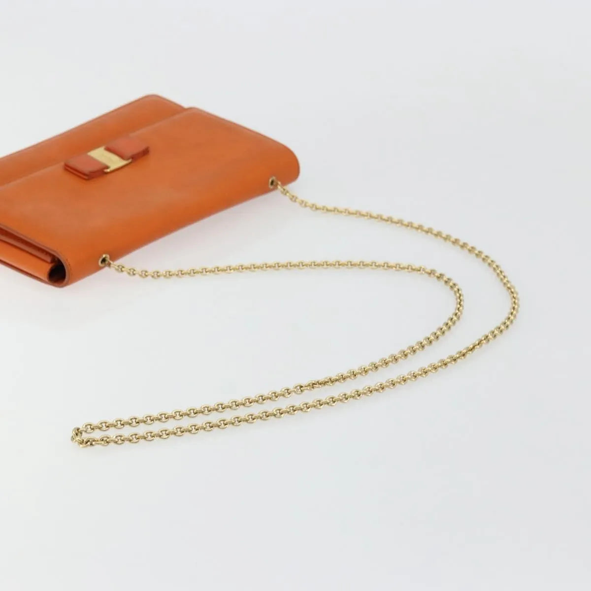 Salvatore Ferragamo Vara Bow Chain Clutch Leather, Orange, Leather, Shoulder Bag