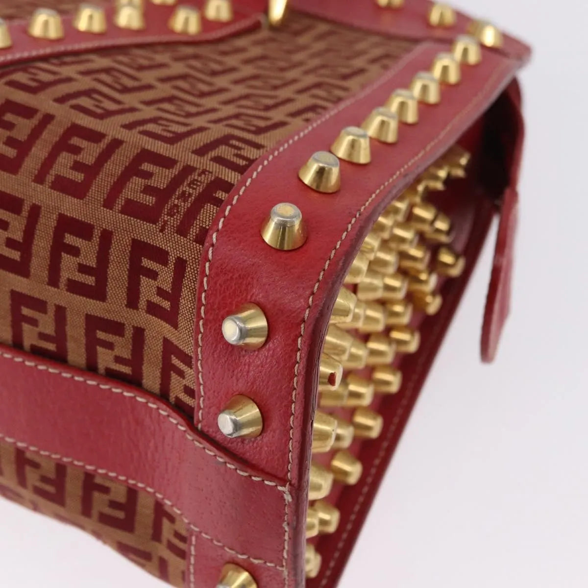 Fendi Studded Handle canvas, Red, Canvas, Handbag