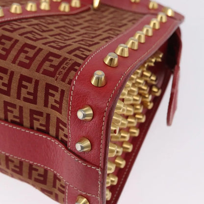 Fendi Studded Handle canvas, Red, Canvas, Handbag