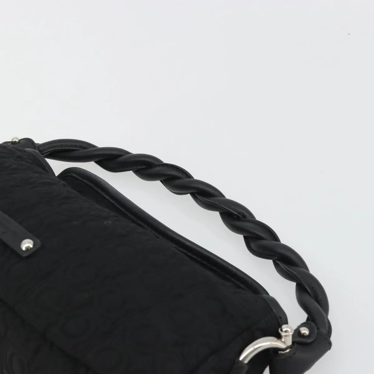 Salvatore Ferragamo Gancini Hobo Leather, Black, Cotton, Handbag