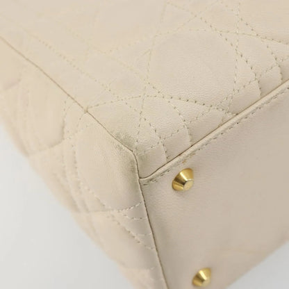 Christian Dior Lady Dior Cannage Quilt Lambskin, White, Leather, Handbag