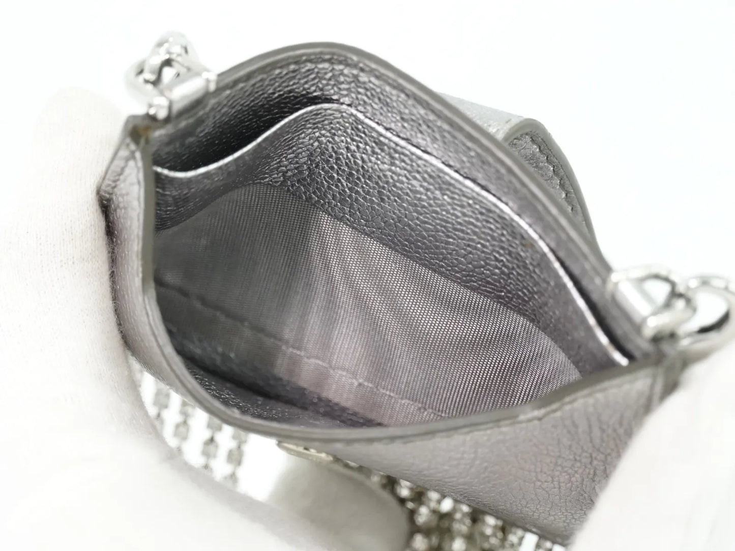 Miu Miu Madras Card Holder with crystal fringe leather, Silver, Leather, Card Holder