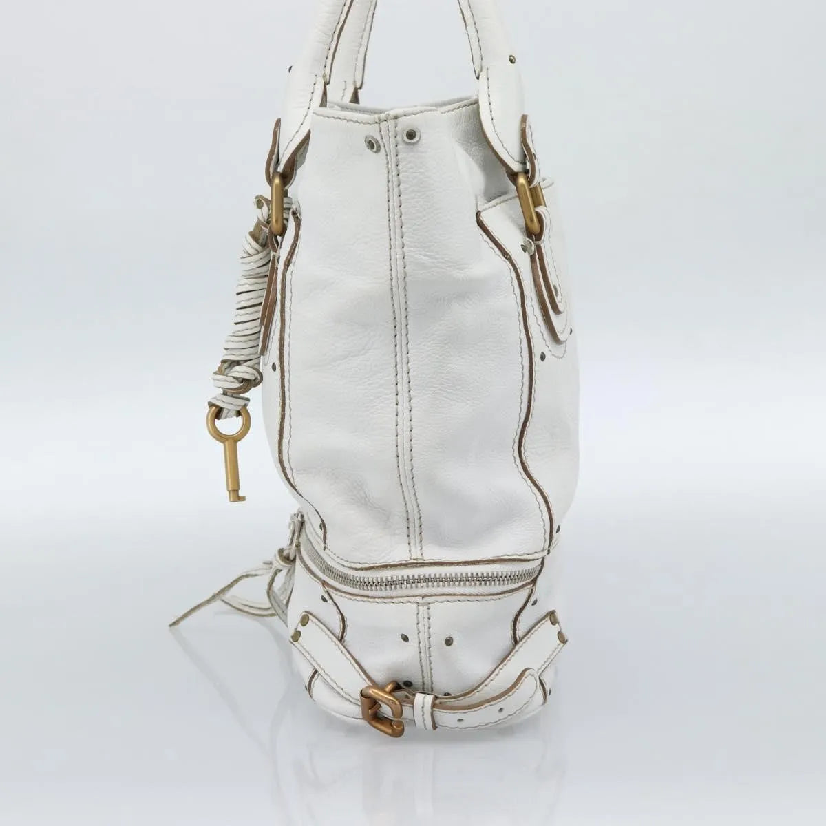 Chloe Paddington Lock Tote Leather, White_gold, Leather, Tote Bag