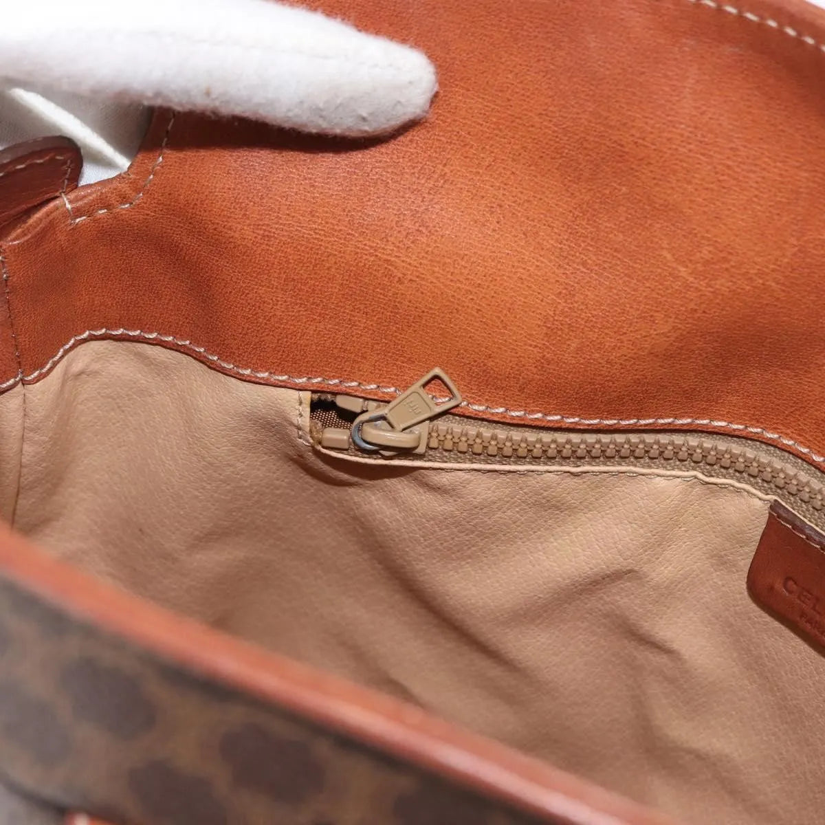 Celine Vintage Macadam Canvas and Leather, Brown, Canvas, Shoulder Bag