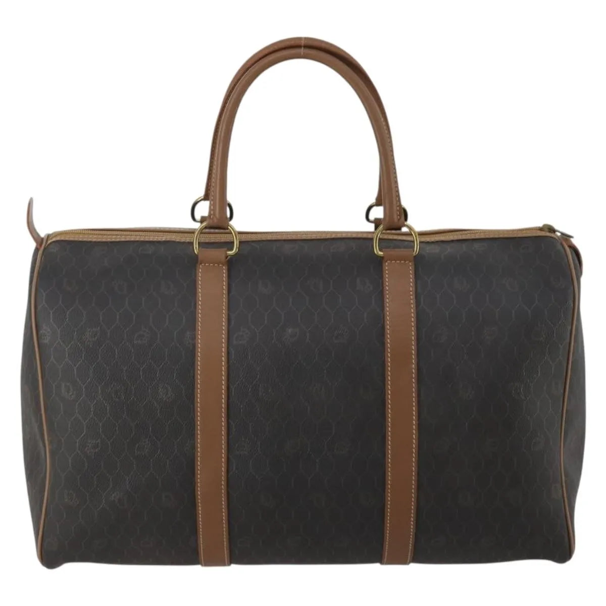 Christian Dior Vintage Honeycomb Boston Canvas and Leather, Black, Canvas, Travel Bag