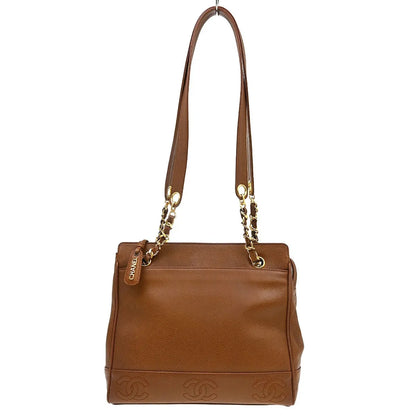 Chanel Vintage Stitched CC Caviar, Brown, Leather, Shoulder Bag