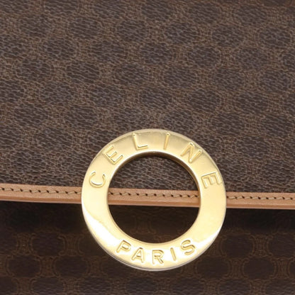 Celine Vintage Macadam Circle Logo Canvas and Leather, Brown, Canvas, Shoulder Bag