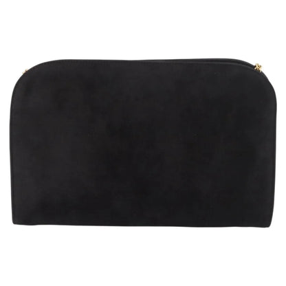 Salvatore Ferragamo Gancini Chain Suede, Black, Suede, Shoulder Bag