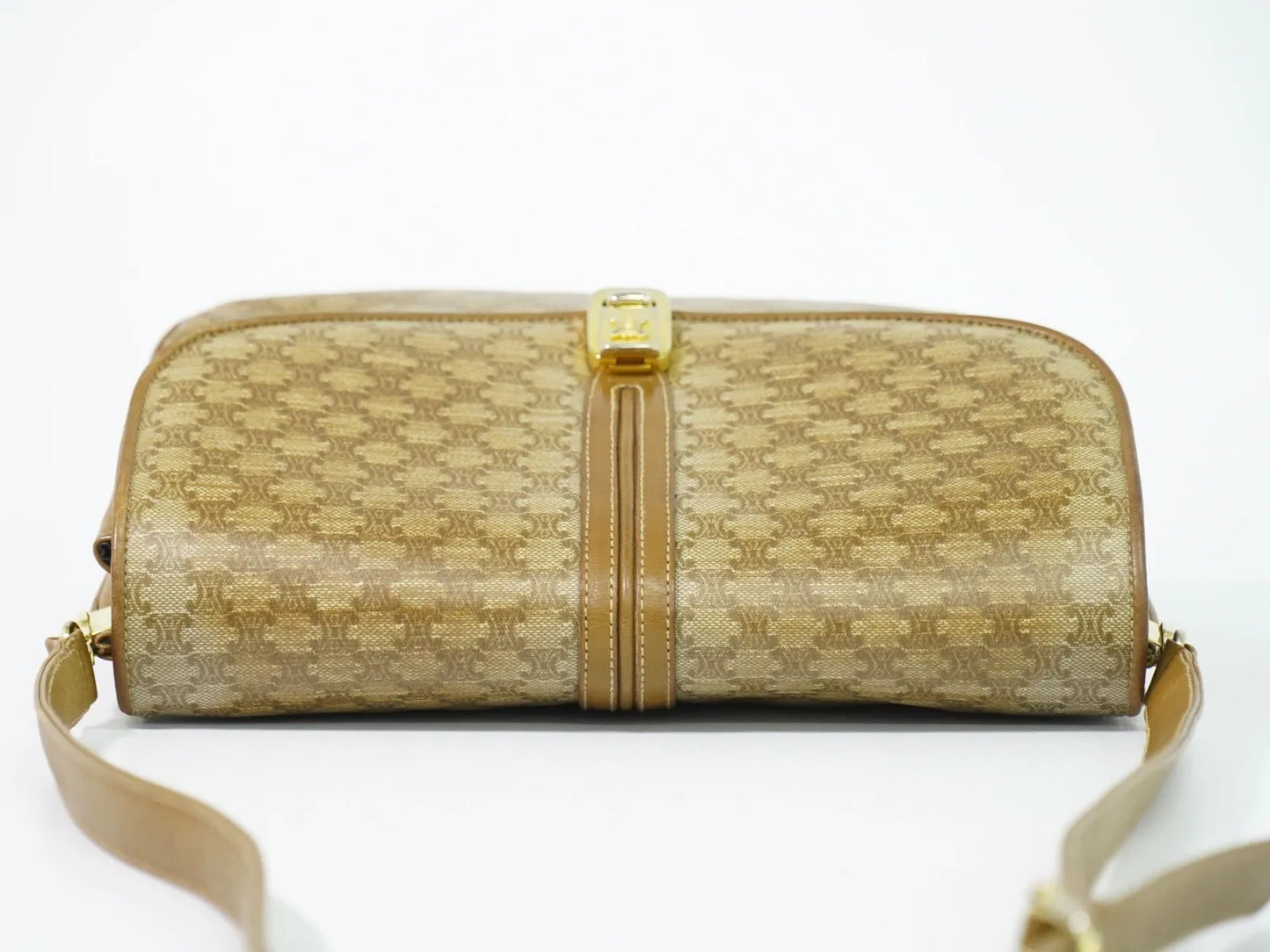 Celine Vintage Macadam Canvas and Leather, Beige, Canvas, Shoulder Bag