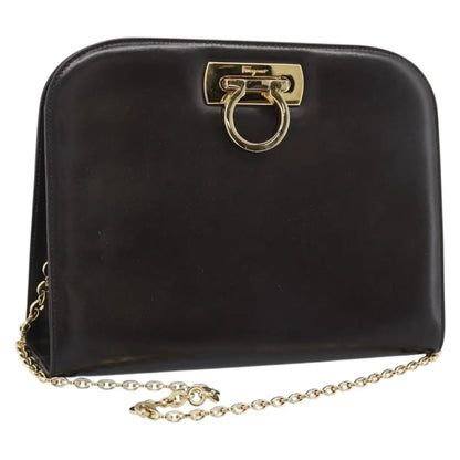 Salvatore Ferragamo Vintage Gancini Chain Leather, Brown, Leather, Shoulder Bag