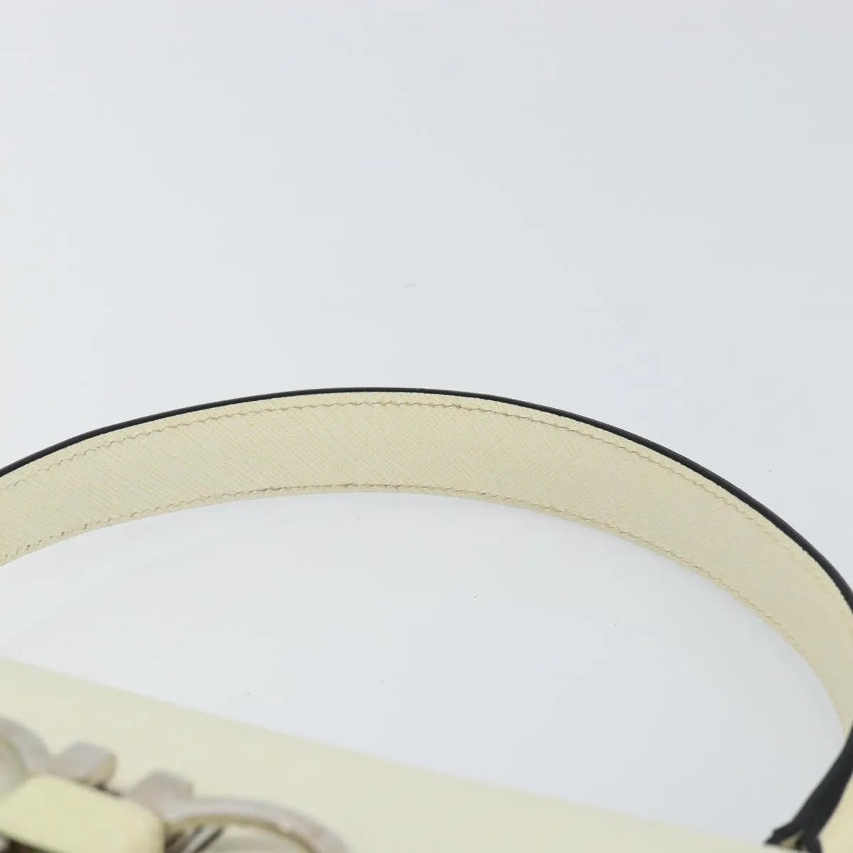 Salvatore Ferragamo Double Gancini Top Handle Saffiano Leather, White, Leather, Handbag