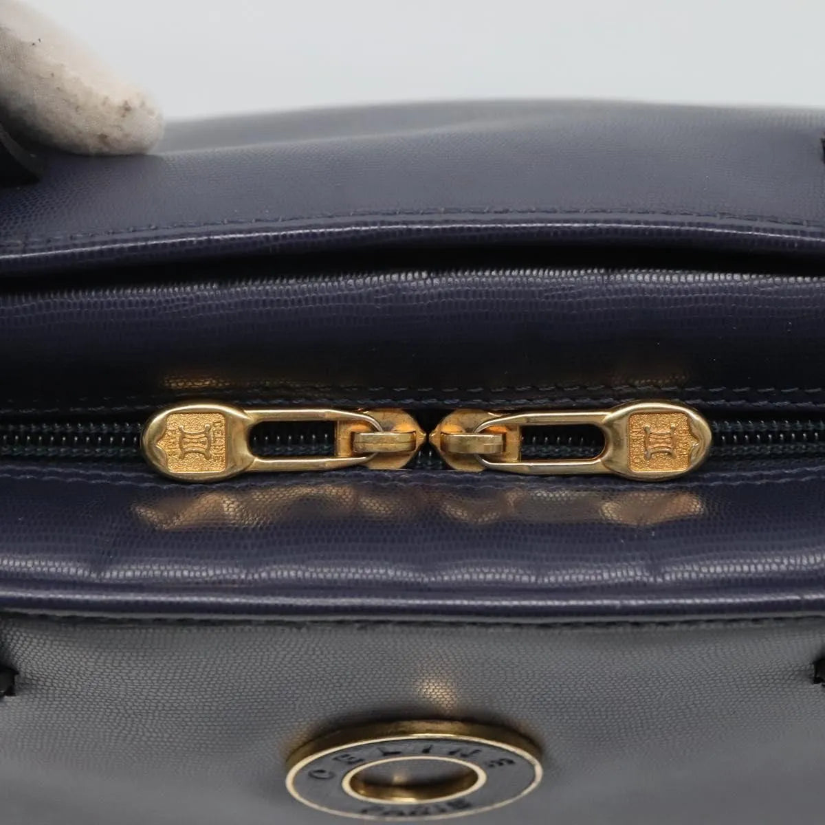 Celine Circle Logo Leather, Blue, Leather, Handbag