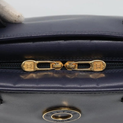 Celine Circle Logo Leather, Blue, Leather, Handbag