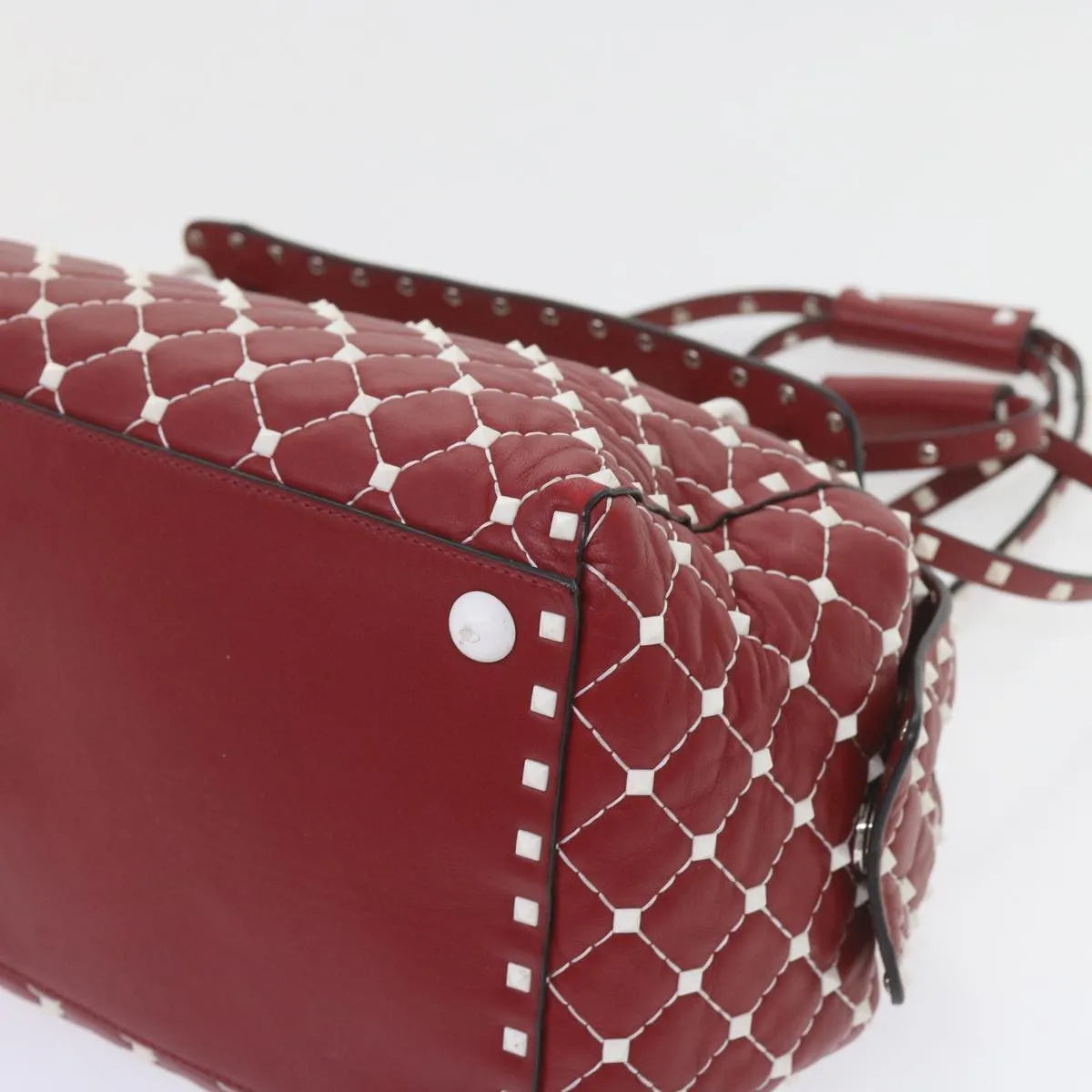 Valentino Garavani Free Rockstud Spike Duffle Quilted Leather, Red, Leather, Shoulder Bag