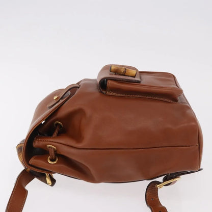Gucci Vintage Bamboo Leather, Brown, Leather, Backpack