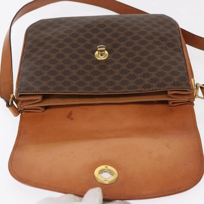 Celine Vintage Macadam Canvas and Leather, Brown, Canvas, Shoulder Bag