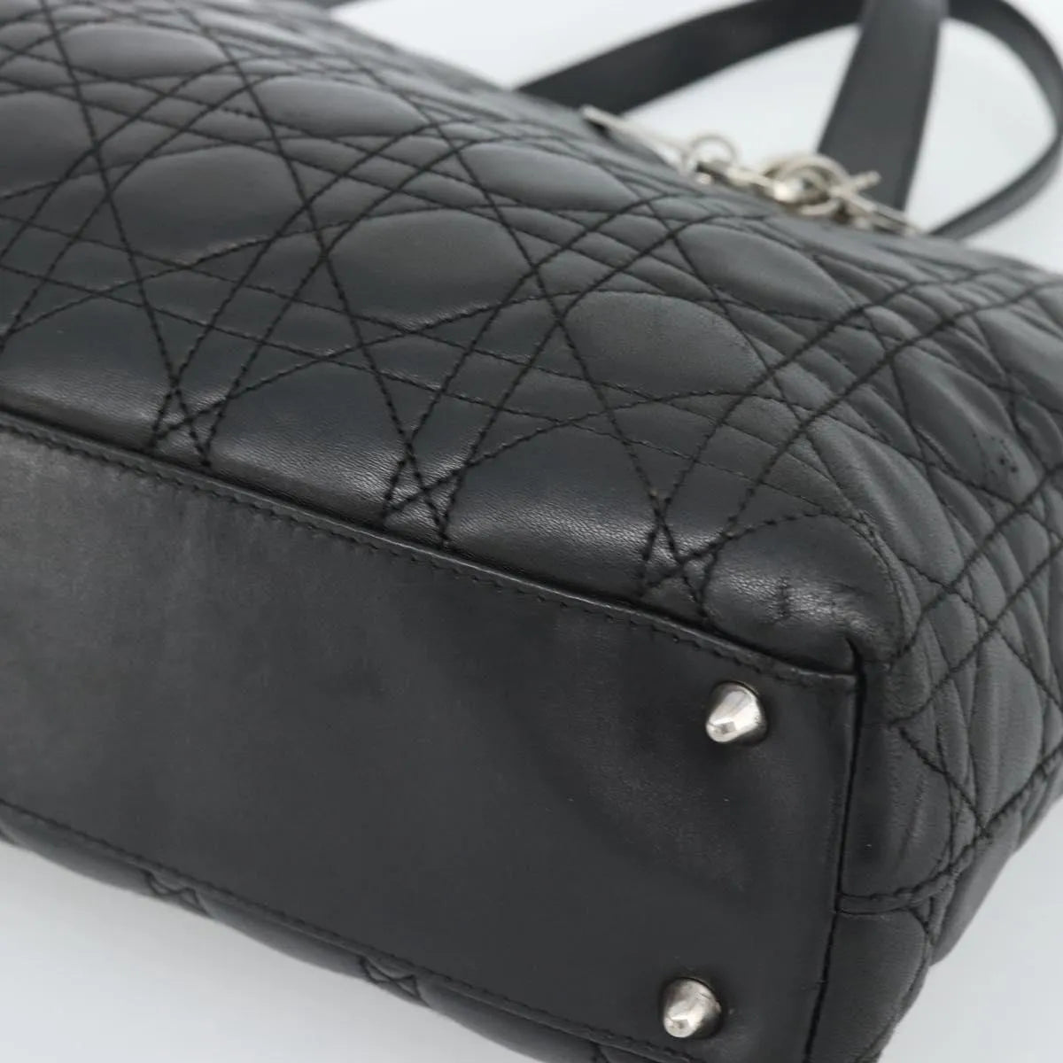 Christian Dior Vintage Lady Dior Tote Cannage Quilt Lambskin, Black, Leather, Tote Bag