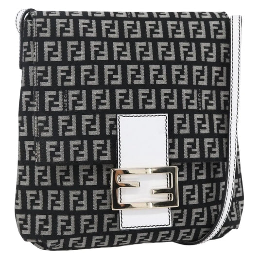 Fendi Vintage Flap Zucchino Canvas, Black, Canvas, Shoulder Bag