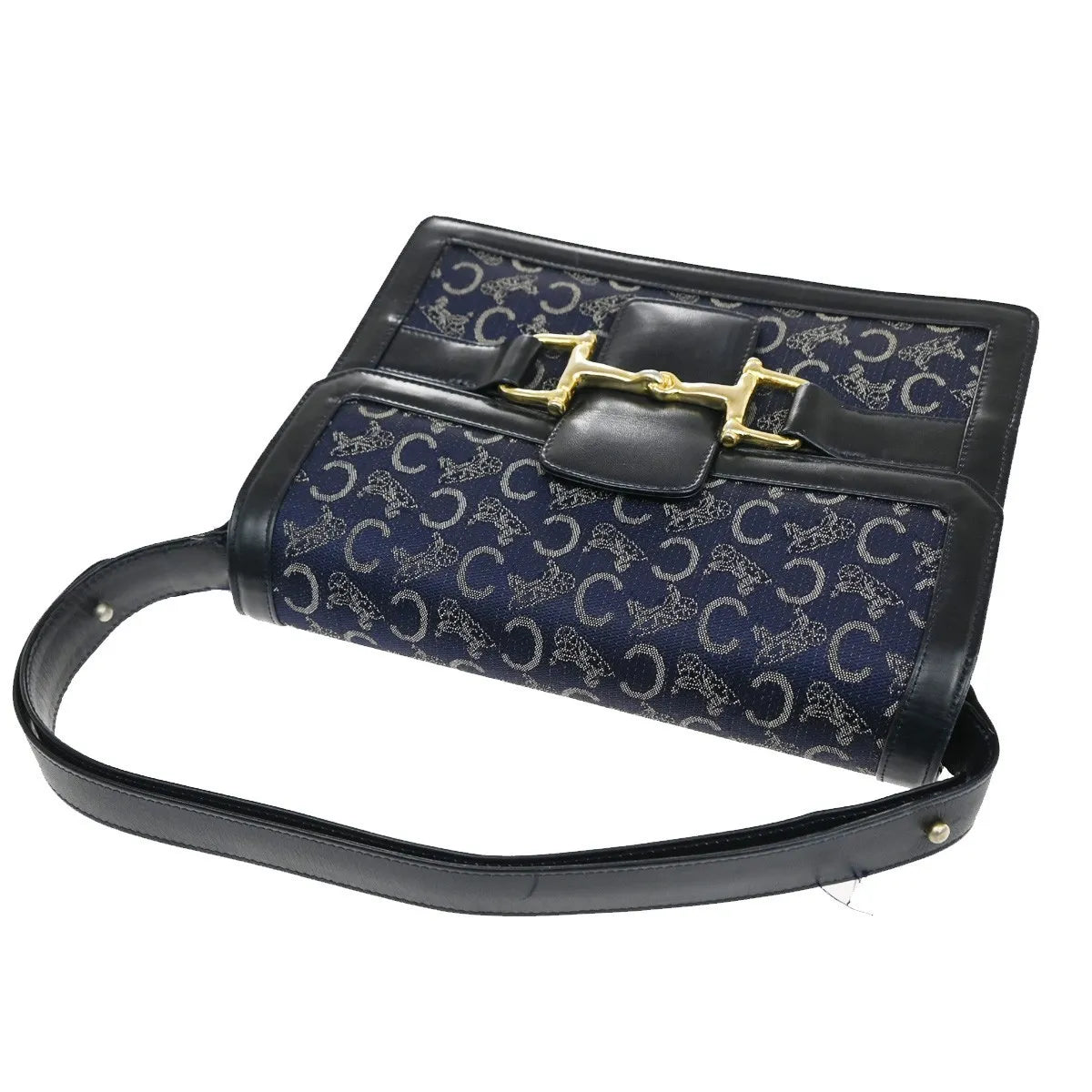 Celine Horse Carriage Canvas and Leather, Navy, Canvas, Shoulder Bag