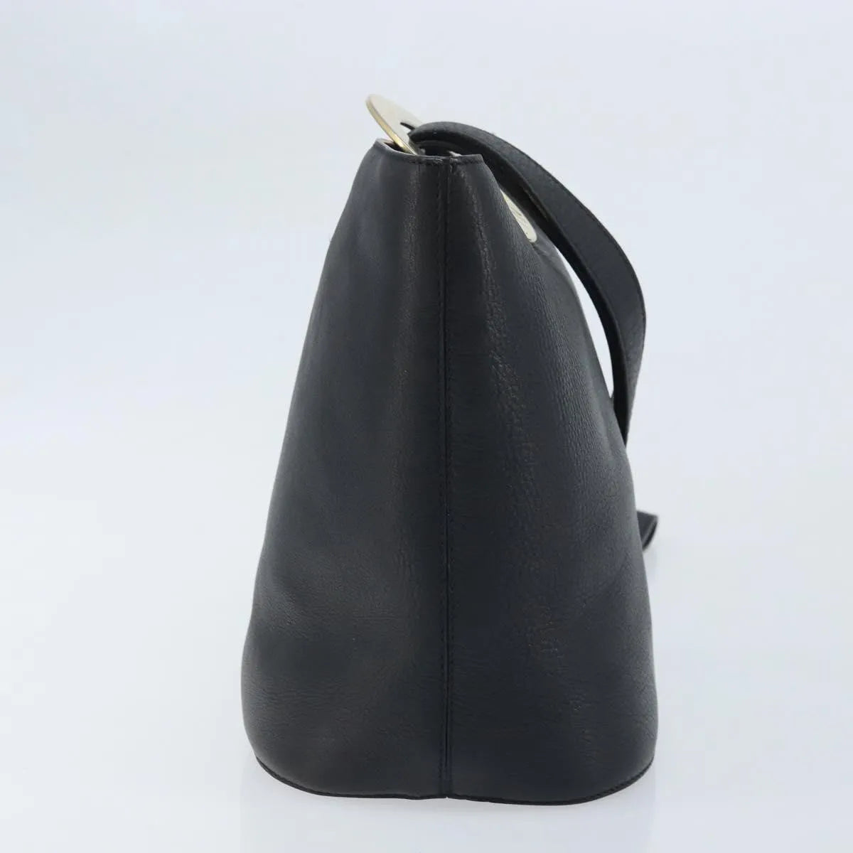 Celine Circle Logo Leather, Black, Leather, Handbag