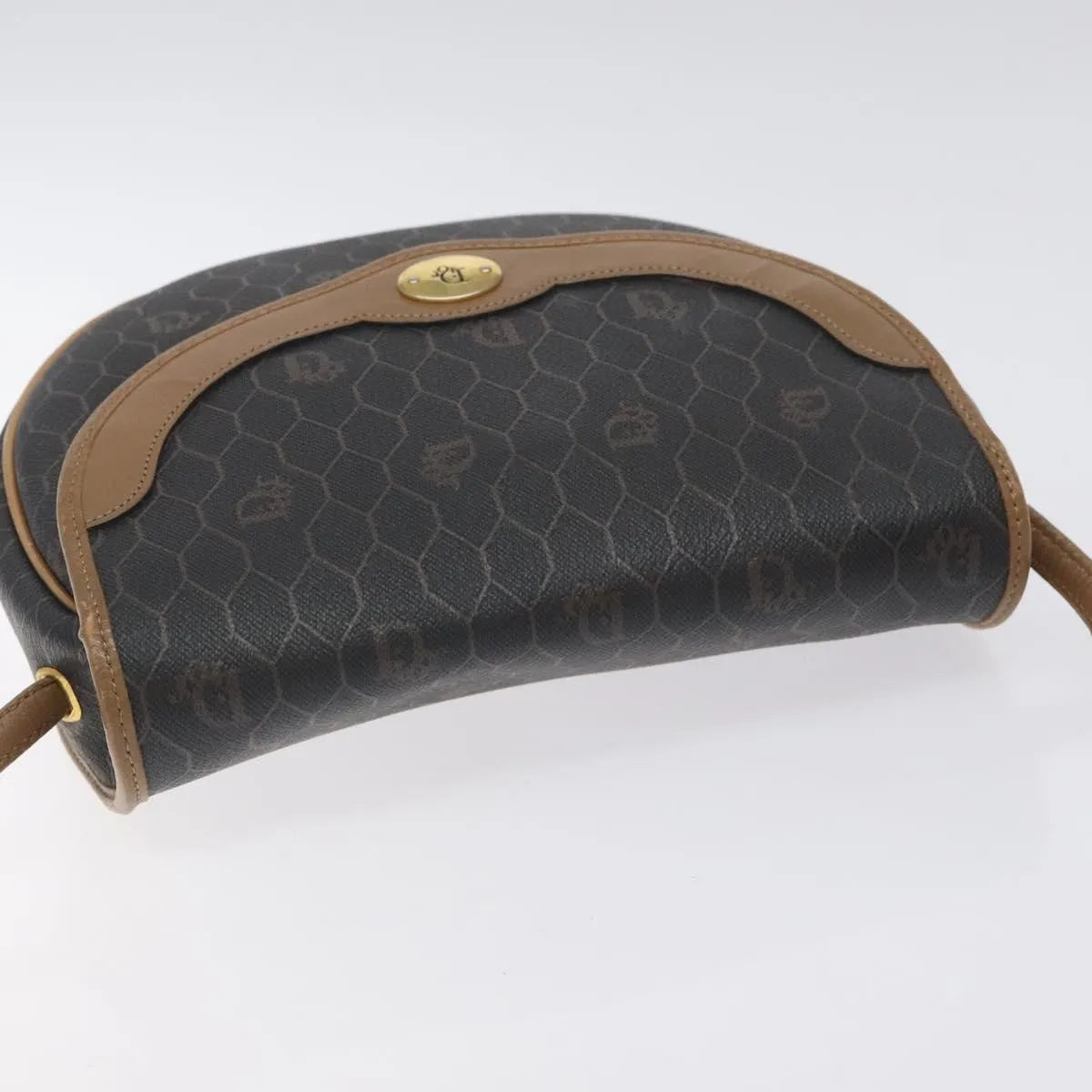 Christian Dior Vintage Honeycomb Flap Coated Canvas, Black, Canvas, Shoulder Bag