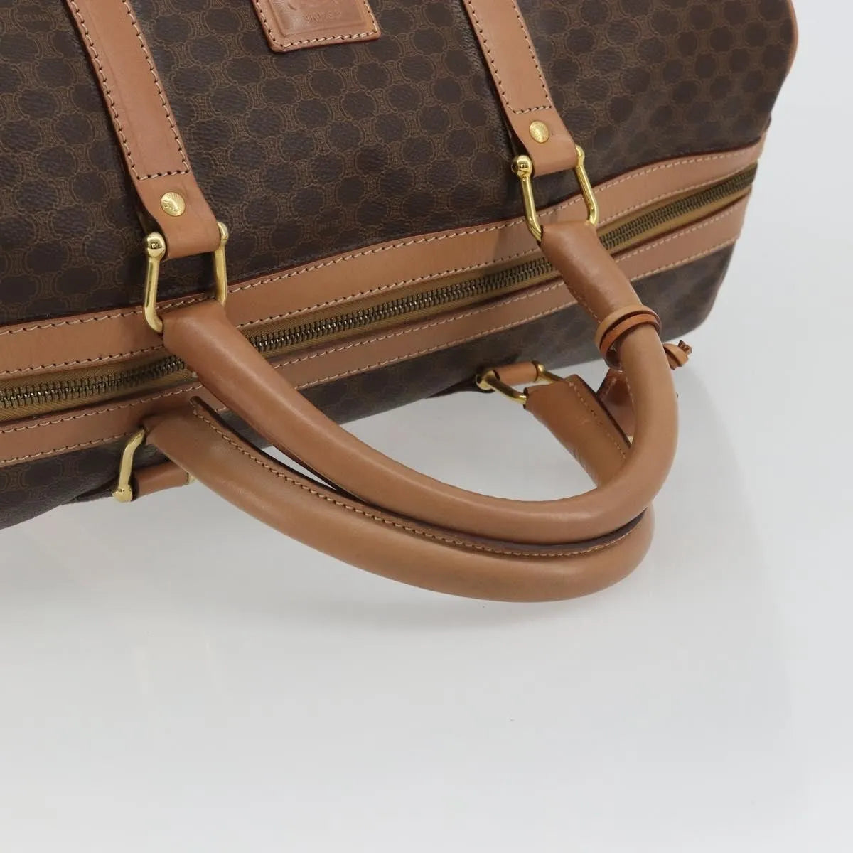 Celine Vintage Macadam Boston Canvas and Leather, Brown, Canvas, Handbag