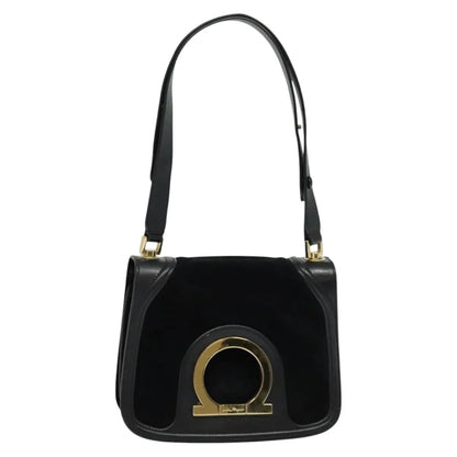 Salvatore Ferragamo Gancini Suede, Black, Suede, Shoulder Bag