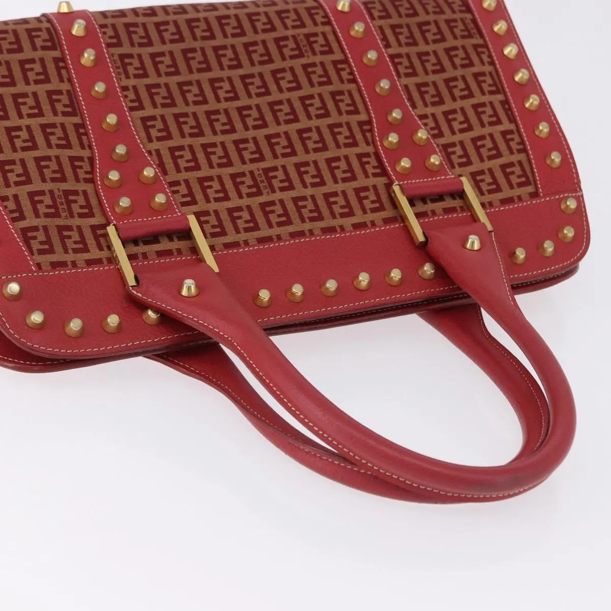 Fendi Studded Handle canvas, Red, Canvas, Handbag