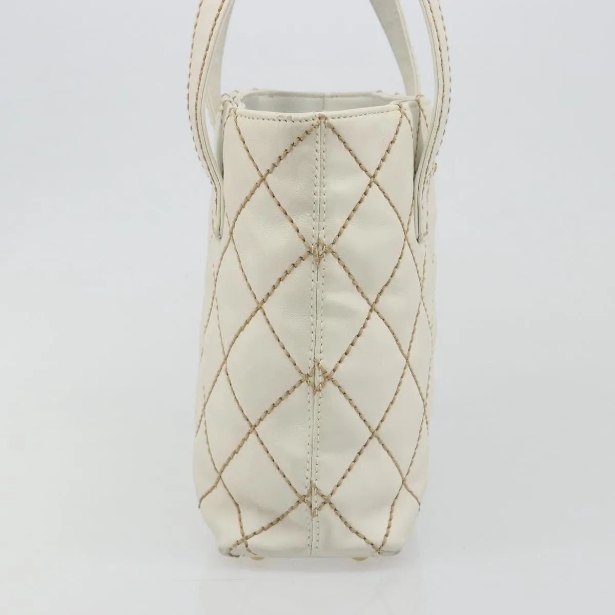 Chanel Surpique Tote Quilted Leather, White, Leather, Tote Bag