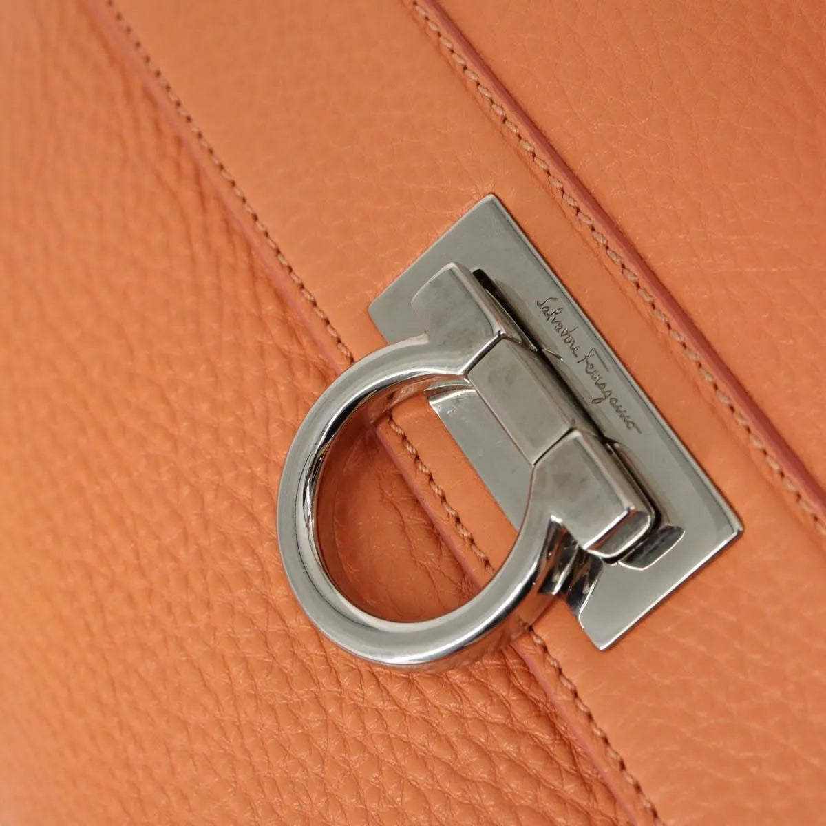 Salvatore Ferragamo Sofia Satchel Grainy Leather, Orange, Leather, Handbag